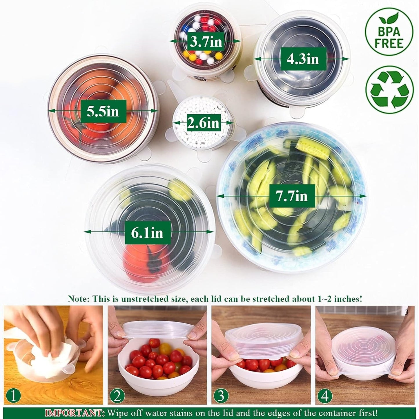 Purio™ Silicone Stretch Lids Reuseable Microwave Safe Flexible Covers