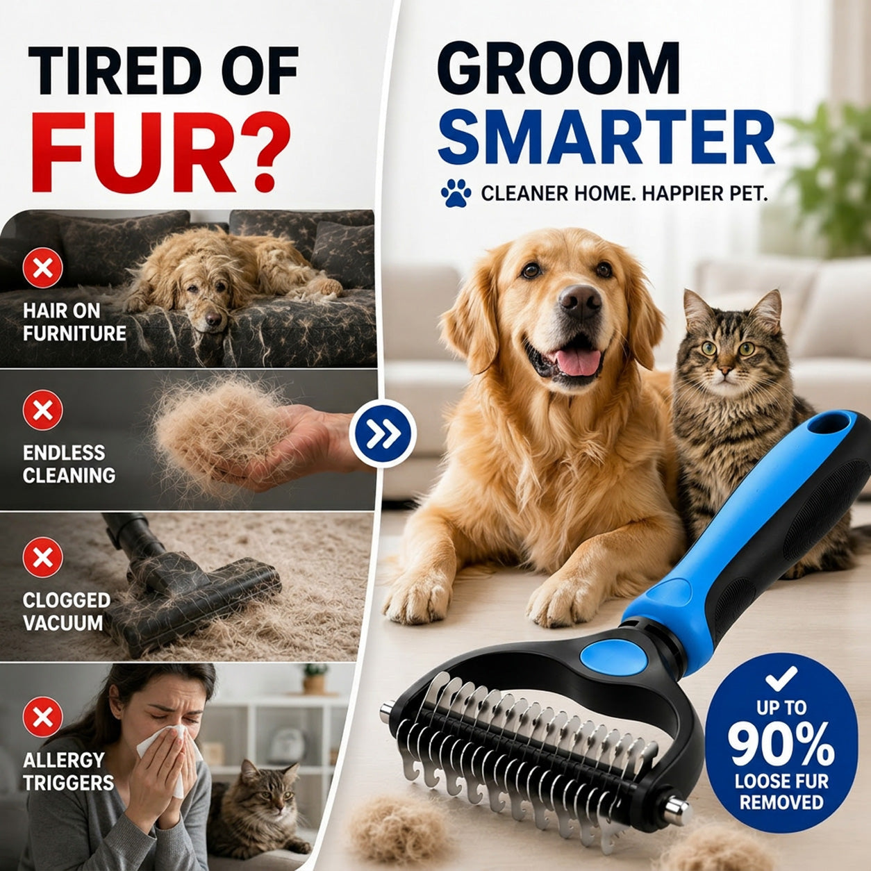 Professional Double-Sided Pet Grooming Rake ✨ Undercoat Deshedding Tool for Dogs & Cats 🐶🐱