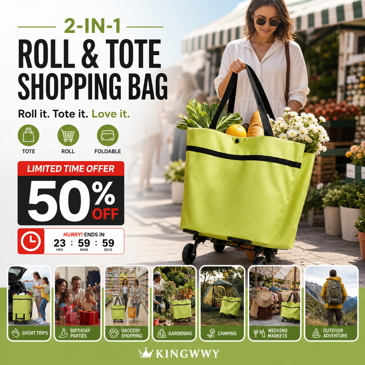 🔥HOT SALE 50% OFF🔥Foldable 2-in-1 Shopping Bag (offer)