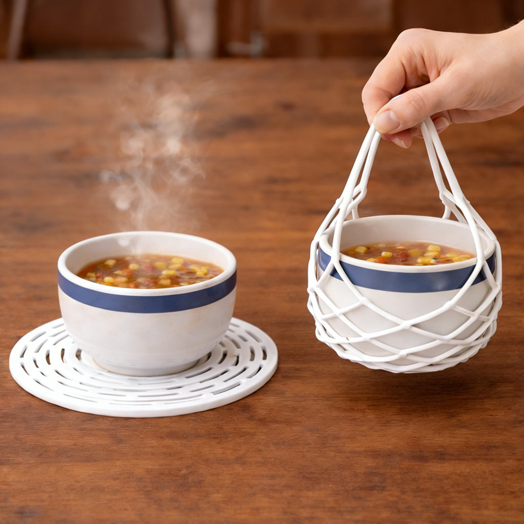 2-in-1 Zero-Purio™ Silicone Mesh Bag & Heat-Resistant Trivet Mat for Hot Bowls
