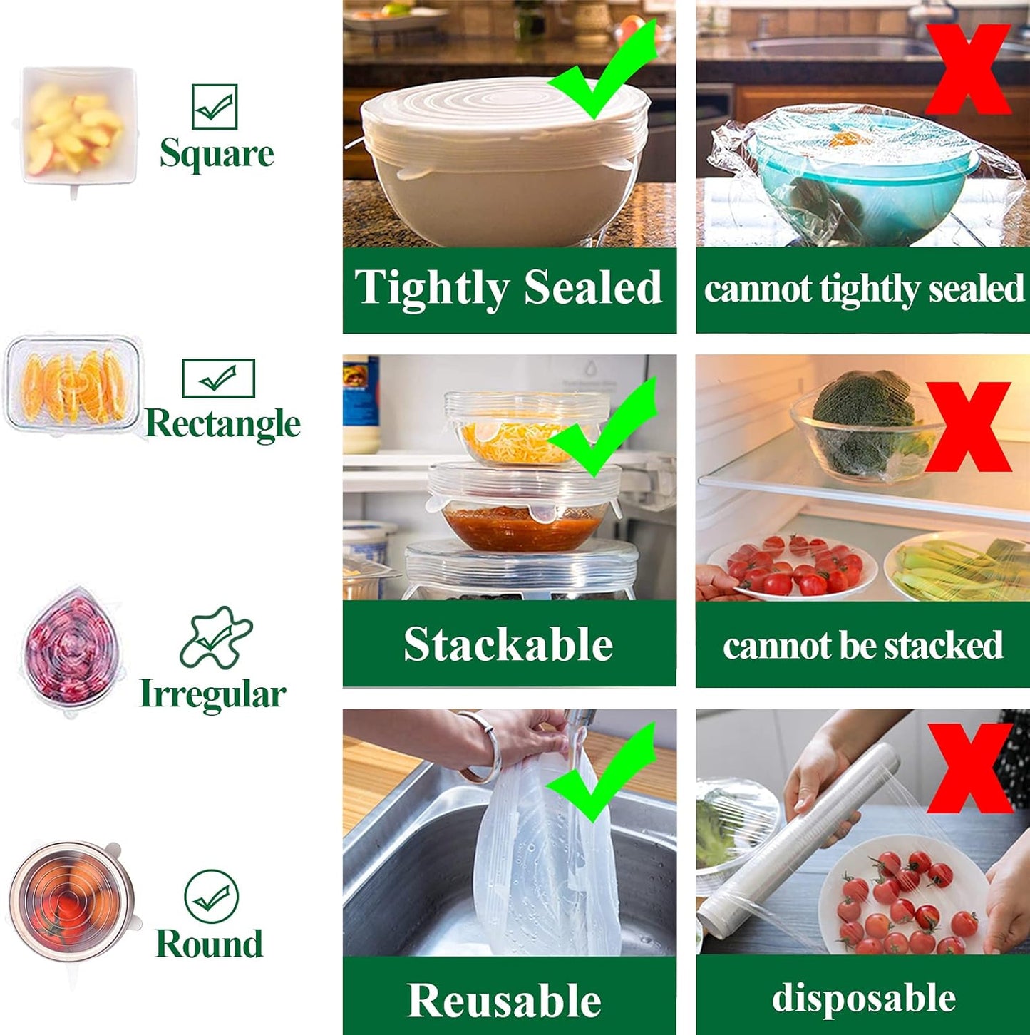 Purio™ Silicone Stretch Lids Reuseable Microwave Safe Flexible Covers