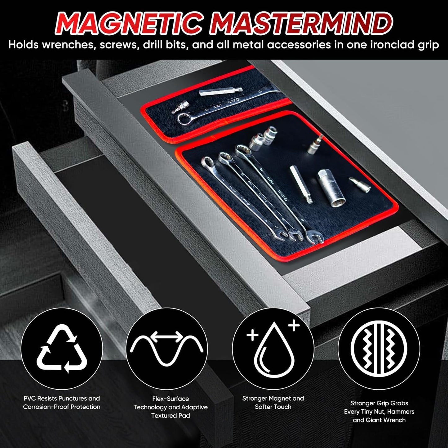 Purio™ Magnetic Tool Tray Mat – Flexible Workshop Organizer for Metal Surfaces