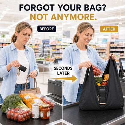 🔥LAST DAY SALE 49% OFF-👜✨Foldable Shopping Bag Keychain Eco-Friendly Reusable Tote Bag (offer)
