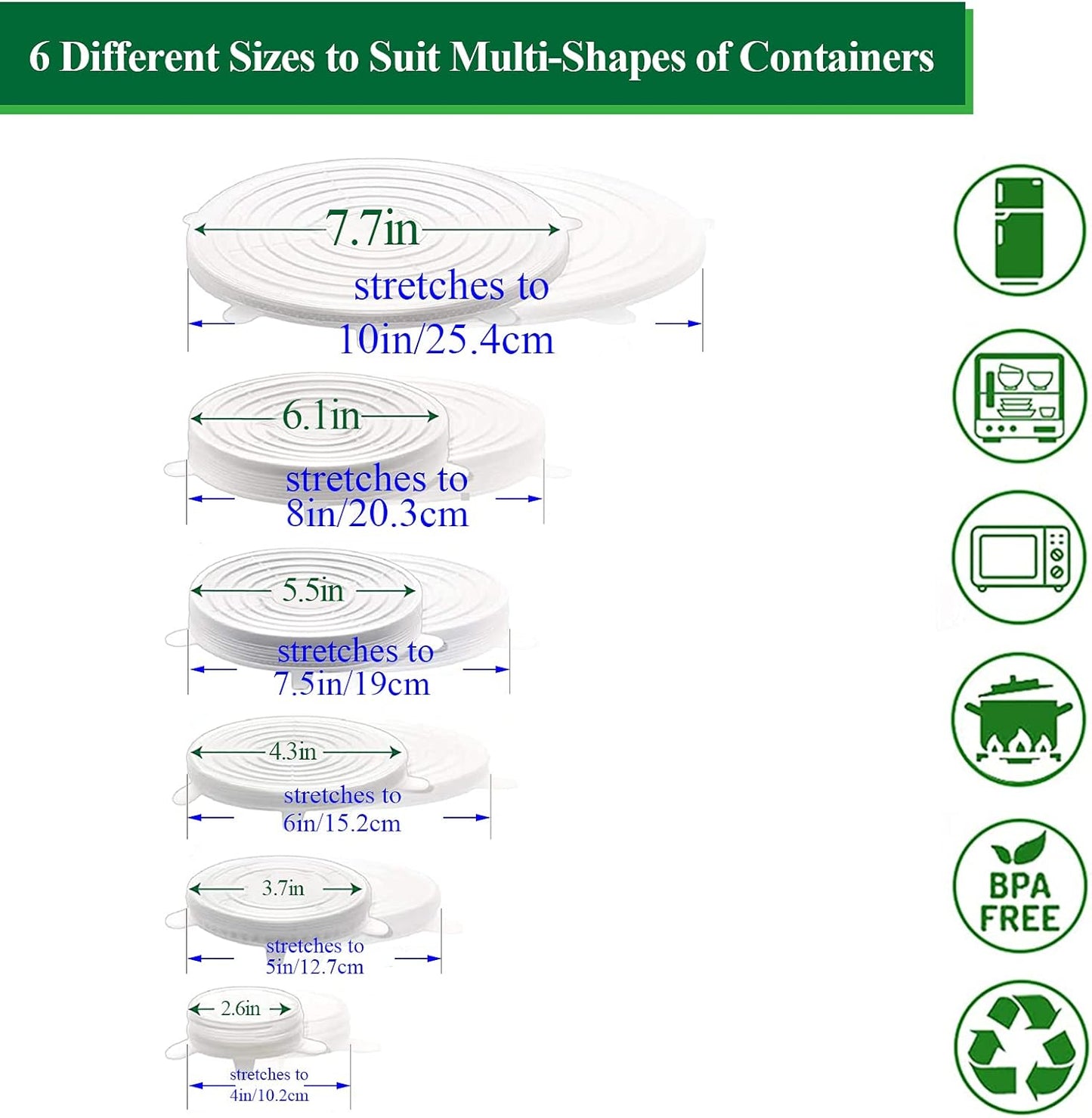 Purio™ Silicone Stretch Lids Reuseable Microwave Safe Flexible Covers