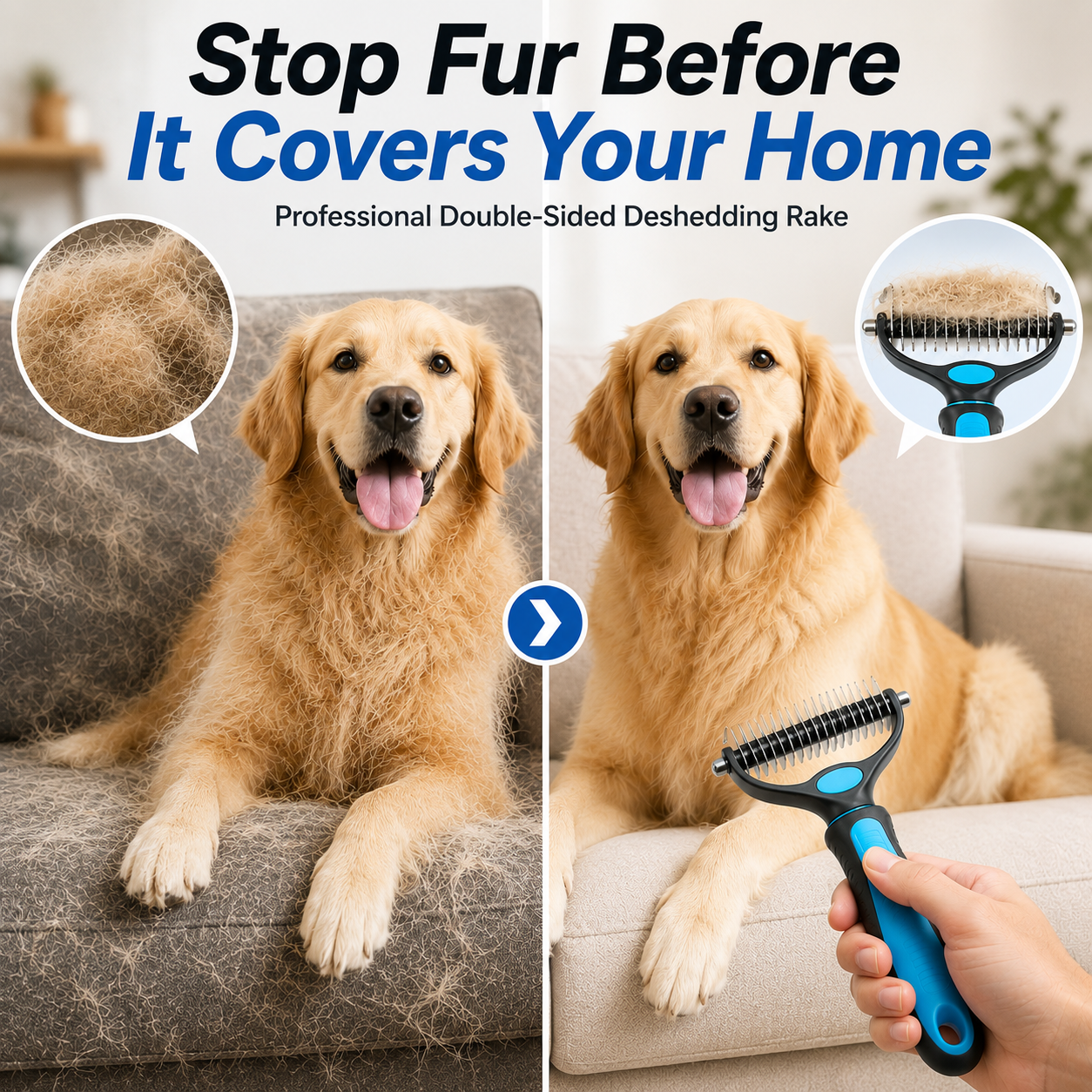 Professional Double-Sided Pet Grooming Rake ✨ Undercoat Deshedding Tool for Dogs & Cats 🐶🐱