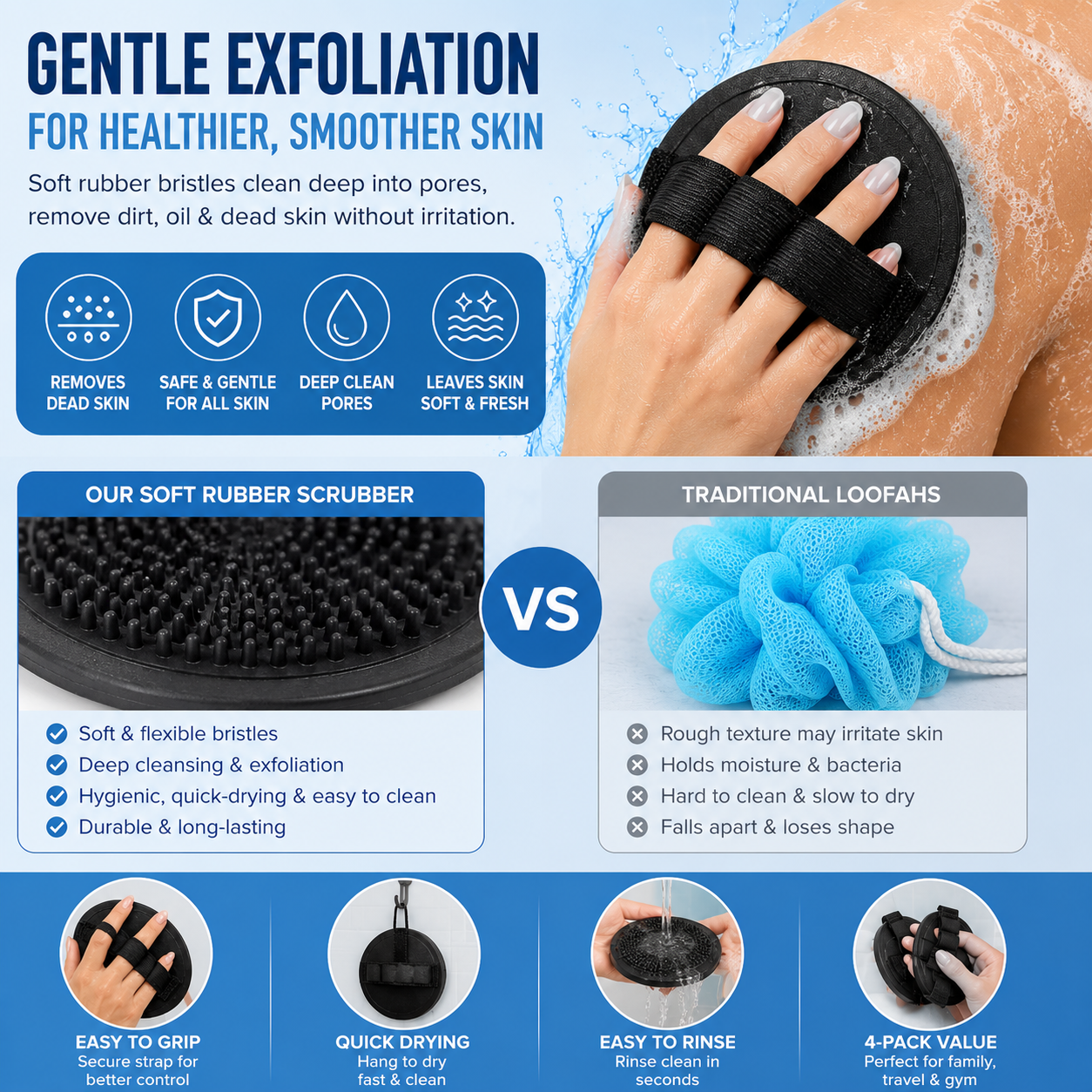 🥳2026 HOT SALE🥳💞50K+ SOLD!🌸🧖‍♀️ 50% OFF!Soft Silicone Shower Scrubber – Gentle Exfoliating Body Brush