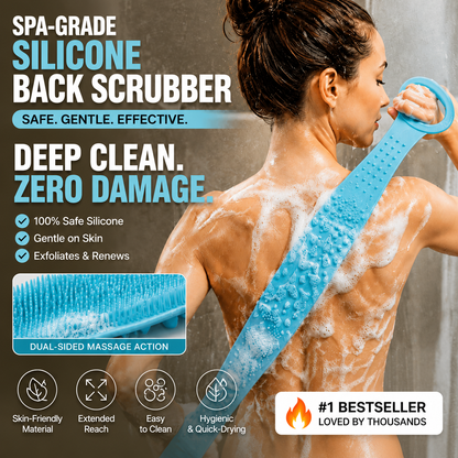 🛀 Boost bathing happiness! Skin becomes smooth and glowing! Dual-Sided Silicone Back Scrubber