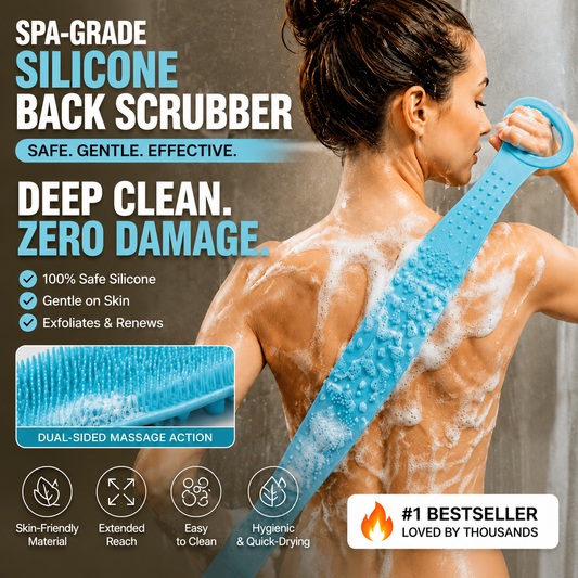 🛀 Boost bathing happiness! Skin becomes smooth and glowing! Dual-Sided Silicone Back Scrubber