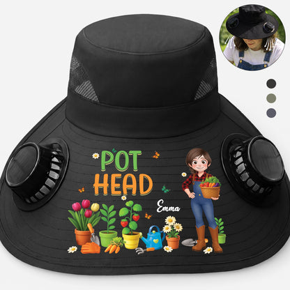 Personalised Pot Head Solar Fan Hat for Gardeners