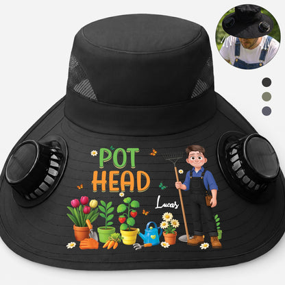 Personalised Pot Head Solar Fan Hat for Gardeners