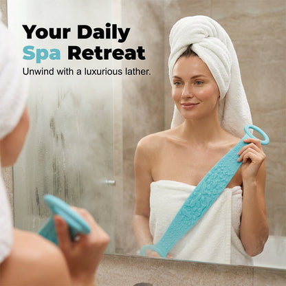 🛀 Boost bathing happiness! Skin becomes smooth and glowing! Dual-Sided Silicone Back Scrubber